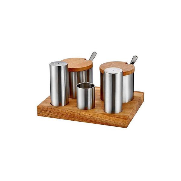Ahşap Standlı 5'li Tuzluk Baharatlık Takımı