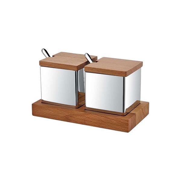 Ahşap Standlı 2'li Kare Baharatlık Takımı