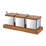 Ahşap Standlı 3'lü Kare Baharatlık Takımı