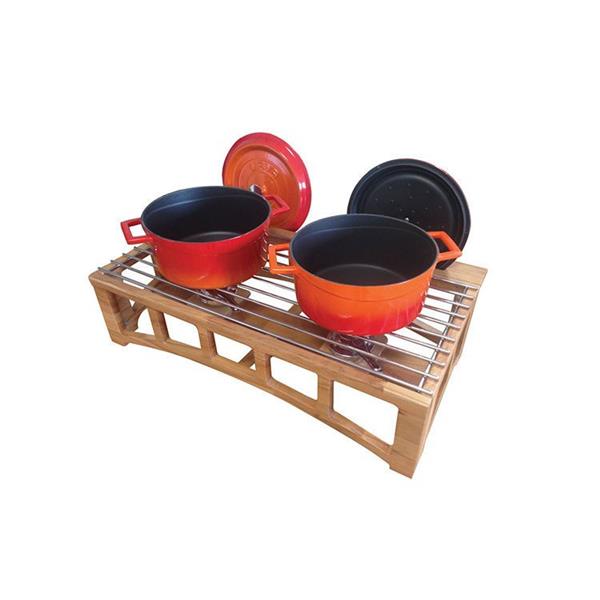 Çiftli Ahşap Yemek Servis Standı, Vernikli, Paslanmaz Izgaralı