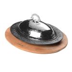 Ahşap Altlıklı Oval Döner Tabak ve Bakır Dövme Kapağı