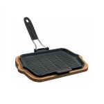 Ahşap Altlıklı Silikon Saplı Döküm Demir Izgara Tava