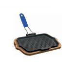 Ahşap Altlıklı Silikon Saplı Döküm Demir Izgara Tava