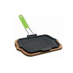 Ahşap Altlıklı Silikon Saplı Döküm Demir Izgara Tava