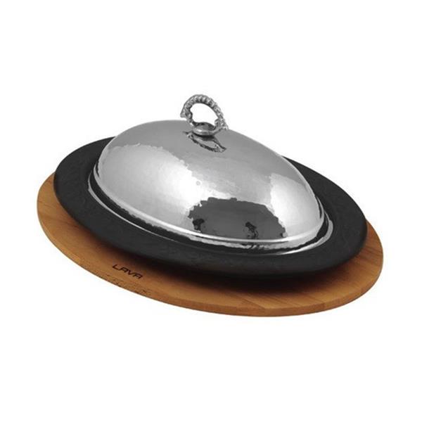 Ahşap Altlıklı Oval Döner Kebap Tabağı ve Bakır Dövme Kapağı