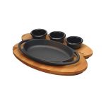 Ahşap Altlıklı Döküm Demir Oval Tava