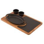 Oval Kulplu Tava, Ahşap ve Porselen Servis Plakası