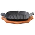 Ahşap Altlıklı Döküm Demir Izgara Tava