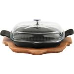 Ahşap Altlıklı Cam Kapaklı Izgara Tava