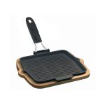 Ahşap Altlıklı Silikon Saplı Döküm Demir Izgara Tava