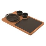 Yuvarlak Kulplu Tava Ahşap ve Porselen Servis Plakası