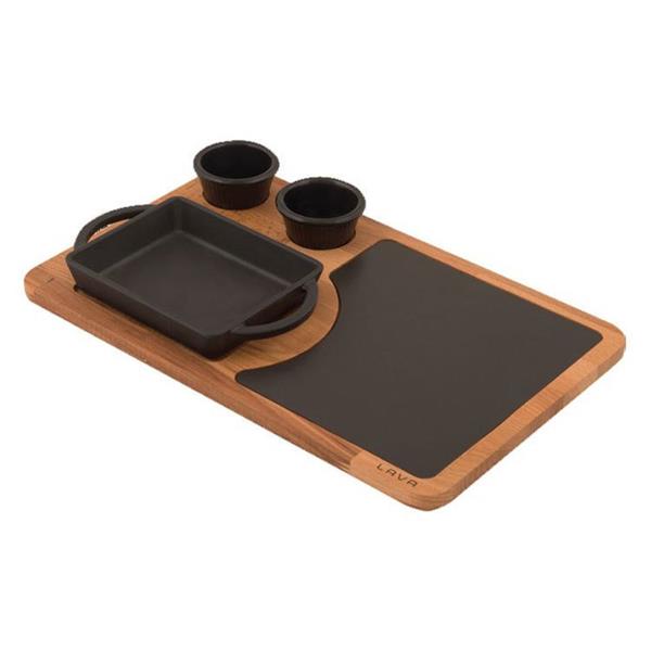 Kare Kulplu Tabak, Ahşap ve Porselen Servis Plakası