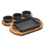 Ahşap Altlıklı Döküm Demir Dikdörtgen Tava