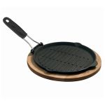 Ahşap Altlıklı Mini Döküm Demir Izgara Tava