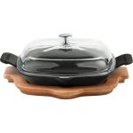 Ahşap Altlıklı Cam Kapaklı Izgara Tava