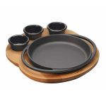 Ahşap Altlıklı Döküm Demir Yuvarlak Tava