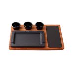 Ahşap Altlıklı Dikdörtgen Servis Tabağı ve Porselen Tabaka