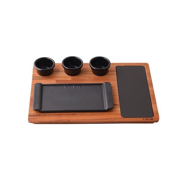 Ahşap Altlıklı Dikdörtgen Servis Tabağı ve Porselen Plaka