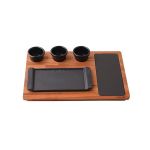 Ahşap Altlıklı Dikdörtgen Servis Tabağı ve Porselen Plaka