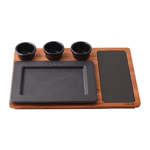 Ahşap Altlıklı Dikdörtgen Servis Tabağı ve Porselen Plaka