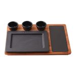 Ahşap Altlıklı Dikdörtgen Servis Tabağı ve Porselen Plaka