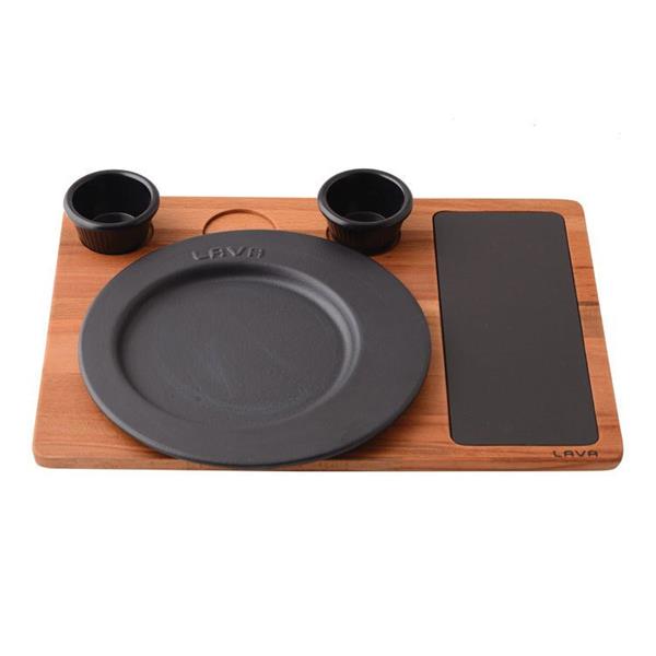 Ahşap Altlıklı Yuvarlak Servis Tabağı, Porselen Plaka