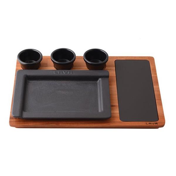 Ahşap Altlıklı Dikdörtgen Servis Tabağı ve Porselen Plaka