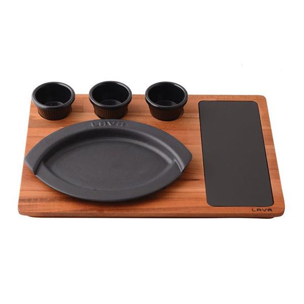 Ahşap Altlıklı Oval Servis Tabağı ve Porselen Plaka