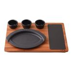 Ahşap Altlıklı Oval Servis Tabağı ve Porselen Plaka