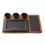 Ahşap Altlıklı Dikdörtgen Servis Tabağı ve Porselen Plaka