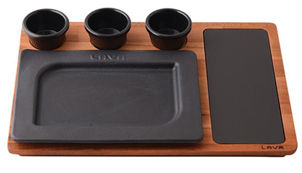 Ahşap Altlıklı Dikdörtgen Servis Tabağı ve Porselen Plaka