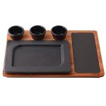 Ahşap Altlıklı Dikdörtgen Servis Tabağı ve Porselen Plaka