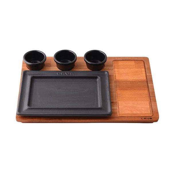 Ahşap Altlıklı Dikdörtgen Servis Tabağı