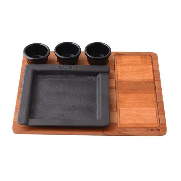 Ahşap Altlıklı Demir Döküm Kare Servis Tabağı