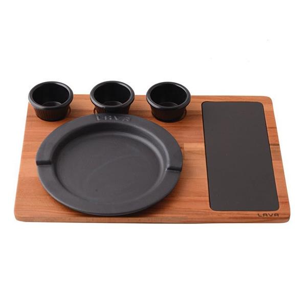 Ahşap Altlıklı Yuvarlak Servis Tabağı ve Porselen Plaka