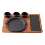 Ahşap Altlıklı Yuvarlak Servis Tabağı ve Porselen Plaka