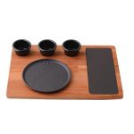 Ahşap Altlıklı Yuvarlak Servis Tabağı Porselen Plaka