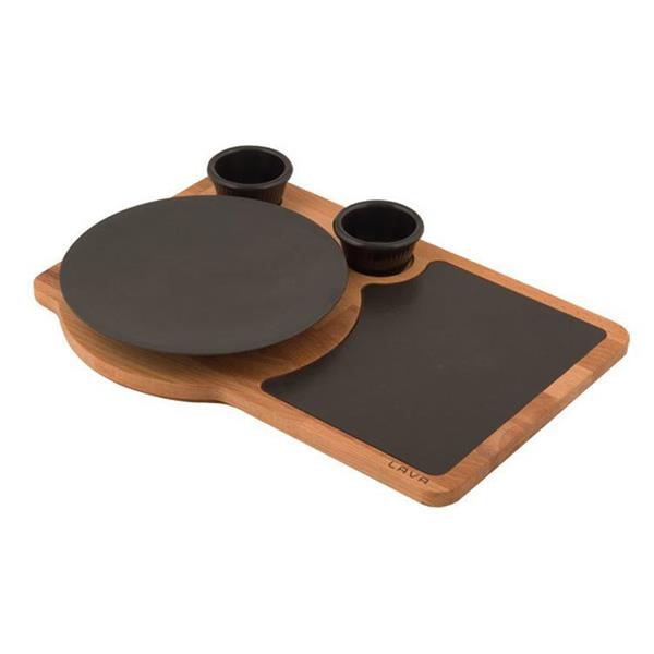 Ahşap ve Porselen Servis Plakalı Yuvarlak Kulplu Tava