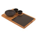 Ahşap ve Porselen Servis Plakalı Yuvarlak Kase