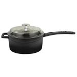 Cam Kapaklı Metal Saplı Döküm Demir Sos Tenceresi