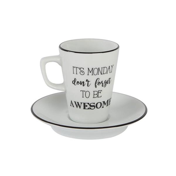 Porselen Be Happy Tabaklı Kahve Fincanı 