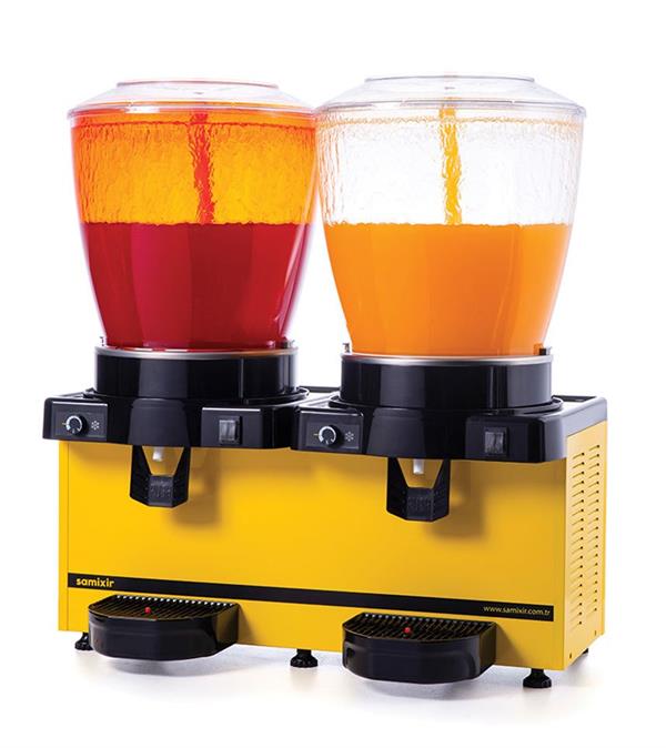 Panoramik Twin Manuel Fıskiyeli+Fıskiyeli Soğuk İçecek Dispenseri 22+22 Litre Sarı SS44.AY