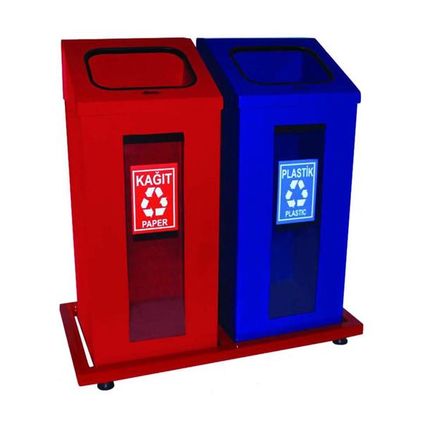 İkili Kırılmaz Camlı Geri Dönüşüm Çöp Kovası