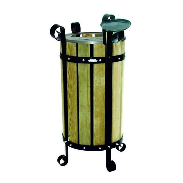 Çöp Kovası Ahşaplı Yuvarlak Kapaklı